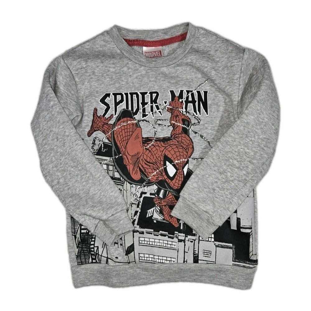 Marvel Spiderman Sweatshirt Kids Boy's 5T Gray Fleece Superhero Crew
